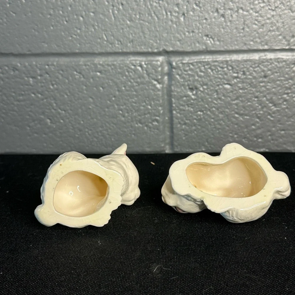 VINTAGE Ceramic Easter Bunny Figurines - Cream and Pink